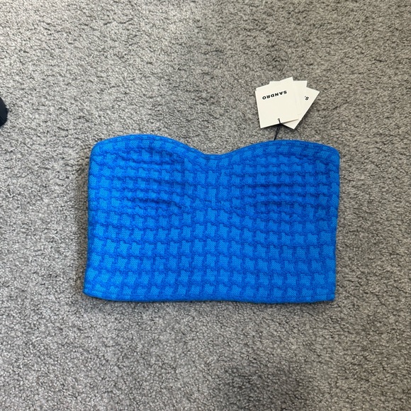 SANDRO Check Bandeau Crop Top sz S - Picture 8 of 10